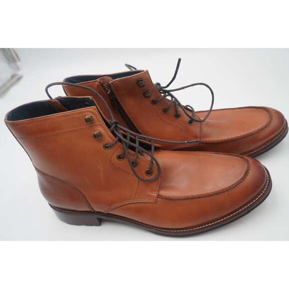 Gordon Rush Men Burnished Tan Leather Moc Toe Lace Up Ankle Boots Side Zip Sz 12 - Picture 11 of 12